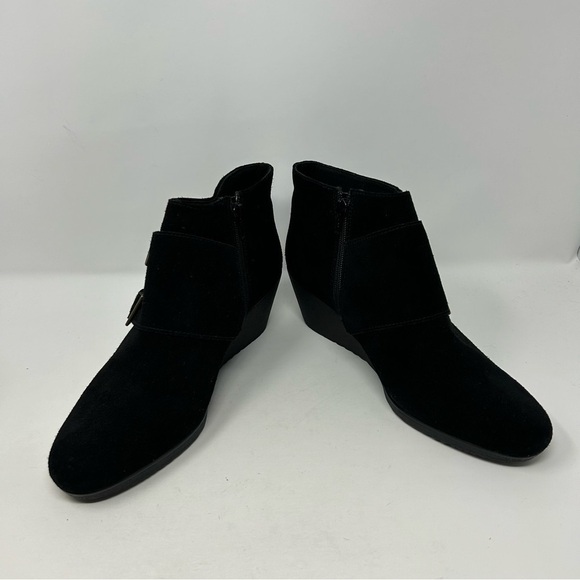 Munro American Drew Monk 2 Strap Black Suede Wedge Ankle Boots Size 11 - Picture 11 of 14